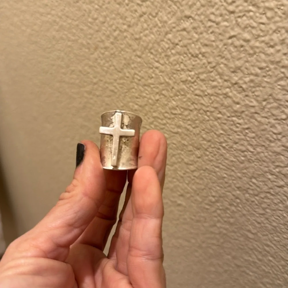 Sterling silver Chunky cross ring wide knuckle